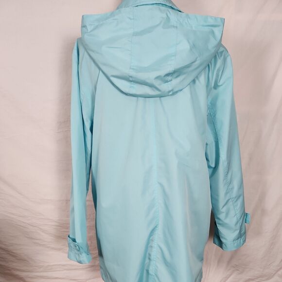 Norm Thompson Women Blue Windbreaker Lightweight Jacket Large Button Front Hood - Picture 8 of 16